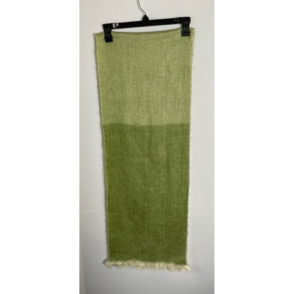 Pokoloko Alpaca Blend Scarf Green Cream Colorblock Handloomed Ecuador 13x76